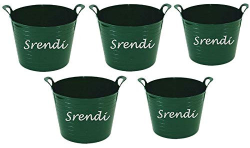 Easy Shopping 5 x 14 Litre Flexi Tub Garden Home Flexible Colour Rubber Storage Container Bucket Polyethylene Flex Tub- MADE IN U.K. (Green)