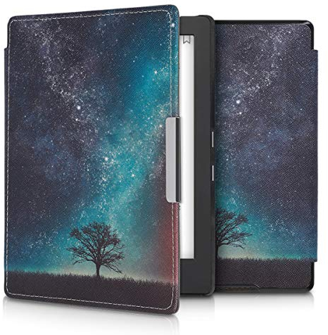 kwmobile Klapphülle kompatibel mit Kobo Aura H2O Edition 1 Hülle - eReader Case - Galaxie Baum Wiese Blau Grau Schwarz