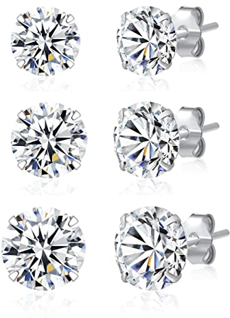 SILBERTALE Ohrringe Ohrstecker Silber 925 Damen Set für Mehrere Ohrlöcher 3er Paare mit Zirkonia 3mm-8mm