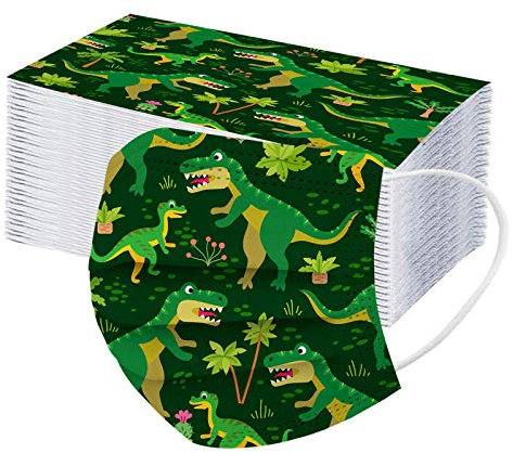 DeaAmyGline 50 Stück Mundschutz Kinder Dinosaurier Einweg mit Motiv 3-lagig Atmungsaktiv Mund und Nasenschutz Bunt Cartoon Muster Einmal Mund-Tuch Bandana Halstuch Schals für Mädchen Jungen