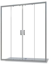 Box Doccia Nicchia Mod. Sardinia 170cm 4 Ante Apertura Scorrevole Vetro Temperato 6mm Trasparente Profili in Alluminio Cromato Flat Design Maniglia in Abs Cromato.