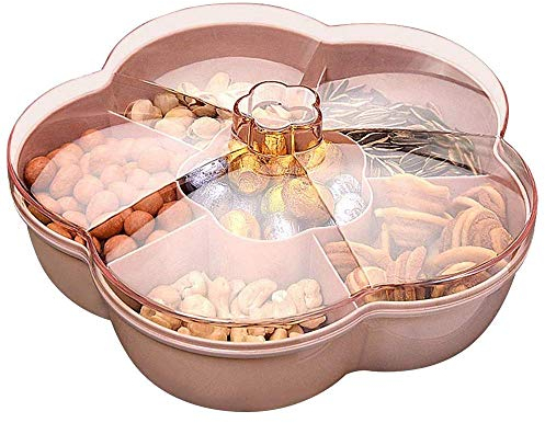 NINGWANG Storage Box, Flower Shape Tray with Lid,Nut Food Storage Box,Fruit Box Dry Fruit Container,Pink