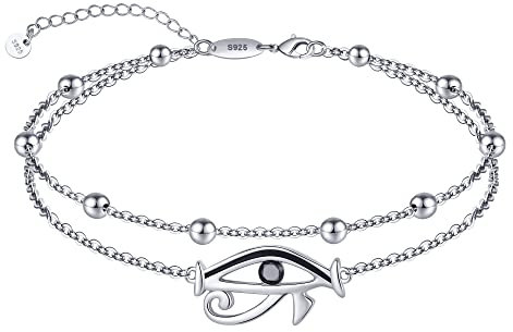 CHIC & ARTSY Bracelet de cheville pour femme en argent sterling 925 avec opale - Bracelet de cheville délicat - Chaîne de cheville réglable de 38 cm - Pour femme, 10,7 cm - 8,7 cm, Argent sterling,