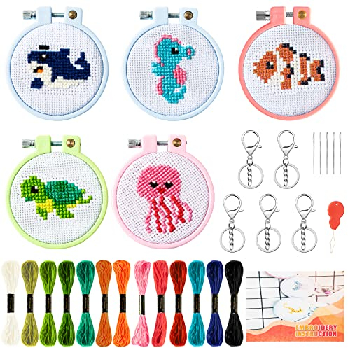 WATINC Anfänger Stickerei Set DIY Kunst Handwerk Nähen Kinder Kreuzstich Set Mit Mustern Und Anweisungen Embroidery Starter Kit Punch Needle Anfänger Stickerei Set für Erwachsene