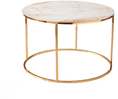 Couchtisch Design Metall Rund Vintage Gold Weiß Sofatisch Metallkorb