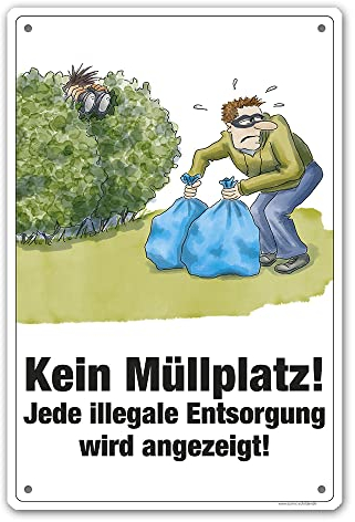 Comic-Schilder.de Schild 'Kein Müllplatz' (20 x 30 cm, Alu-Dibond, mehrfarbig, Cartoon)