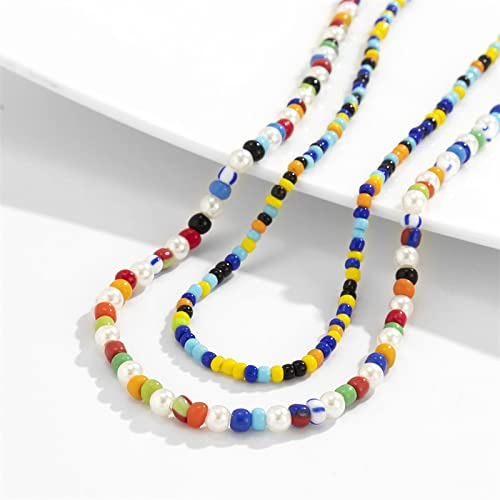 Bysonglezai Halskette Herren Anhänger Chain Ketten Dame Geschenk Hip Hop Mode männliche Persönlichkeit Bunte Reisperlen Perlenkette Boho Männer Harz Halskette Party Geschenk MixedColor