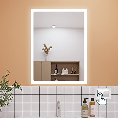 Aica Sanitär LED Badspiegel 60×80cm mit Uhr 3 Lichfarbe dimmbar Memory Wand/Touchschalter Anti-Beschlag Spiegel mit Beleuchtung energiesrarend