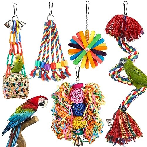 Juguetes para Pájaros - Percha de Cuerda Con Campana, Coloridos para Masticar, Forraje, Periquitos, Columpio, Escalada, Colgantes de Pie - Accesorios para Jaula