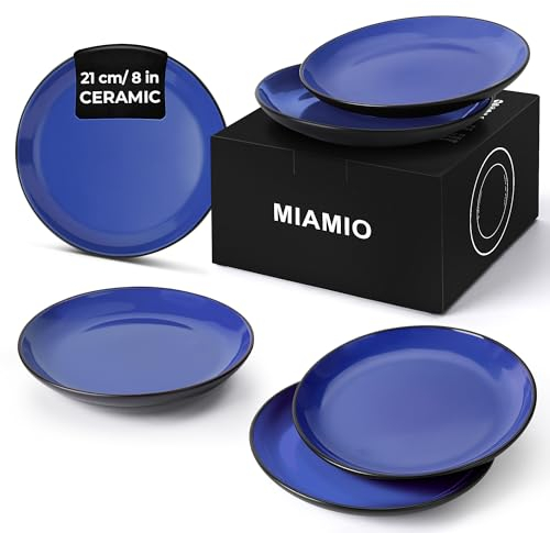 MIAMIO - Set de Plato/Plato de Cena Vajilla de Cerámica de Gres - Colección Le Papillon (Azul, 21 cm)