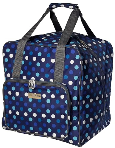 Sewing Online Große Overlock-Tasche, Marineblau gepunktet | 38 x 36 x 33 cm | Tragetasche für Janome, Brother, Singer, Bernina und die meisten Overlockmaschinen – PT650-NAVY-POLKA