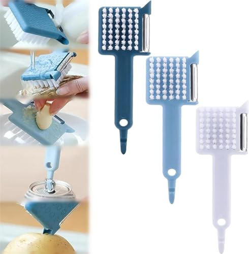 Multipurpose Peeler Brush, 5 in 1 Vegetable Peeler with Brush, Potato Peelers Stainless Steel Fruit Peeler Vegetable Brush, Multifunctional Kitchen Peeler with Long Handle (Mixed-3Pcs)