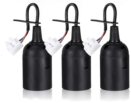 ZIOYA Lampenfassung E27 3 Stücke Baustellenfassung E27 Fassung Baufassung mit Kabel Glühbirnen Fassung mit Spannungsprüfer für Schlafzimmer Restaurants Cafés Büros Usw (Schwarze)