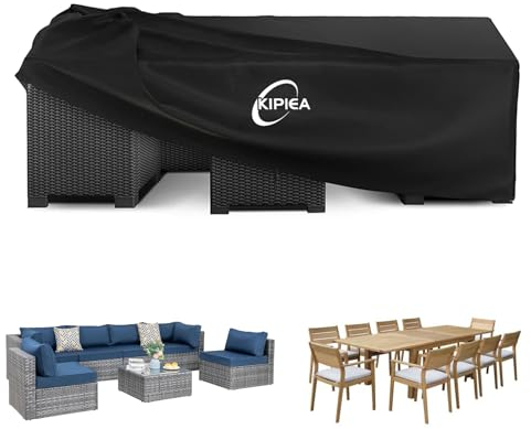 Kipiea Housses Salon de Jardin Exterieur Imperméable, Rectangulaire Housses Table de Jardin Coupe-Vent, 420D Tissu Oxford Bache De Protection Salon de Patio Exterieur, Anti-UV- 229x163x71cm