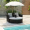 Homgoday Gartenbett mit Sonnenschirm Gartensofa 2-Sitzer mit Fußhocker Sonnenbett Rattansofa Sonnenliege Liegestuhl Sonnenschutz für Garten oder Terrasse Schwarz Poly Rattan