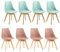 EGGREE Pack 8 Sillas de Comedor Sillas Cocina Nórdica de Plástico con Cojín de Asiento de Cuero PU y Las piernas de Madera de Haya Maciza, 4 Verde Menta + 4 Marrón Rosa