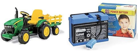 Peg Perego John Deere Ground Force avec remorque 12 V IGOR0047, Vert et Jaune & Batterie 12 V 12 V, 8 Ah