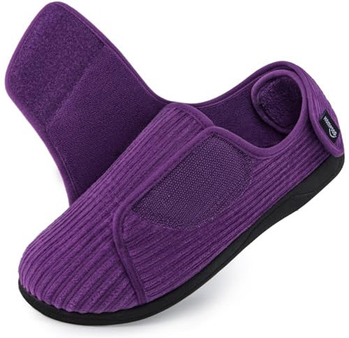 HomeTop Pantofole diabetiche a tallone chiuso da donna in velluto a coste con gancio regolabile e ampia vestibilità in schiuma di memoria Viola malva, 39 EU
