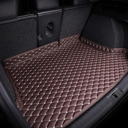 MALVCD Auto Kofferraum Schutzmatte für Mercedes Benz SL (R231) 2013-2020, Leder Kofferraummatten Langlebiges rutschfest Cargo-Liner Kofferraumwanne Interieur Zubehör,C/Brown and White