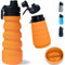 DARZWAY Botella Plegable Silicona 750 ml – Cantimplora de Agua Reutilizable, Flexible – Sin BPA – Con Funda de Neopreno y Cepillo Limpiador de Esponja. (Naranja)