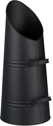 Relaxdays Kohlenschütte, 16 Liter, Eisen, Kohleeimer mit 2 Griffen, Pelletschütte zum Nachfüllen, Kamin & Grill, schwarz