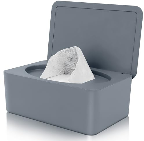 Feuchttücher Box, Hält Tücher Frisch, Feuchtuchspender für Babys, Nachfüllbare Feuchtes Box Feuchtes mit Deckel, Aufbewahrungsbox Feuchttücher Spender für Zuhause und Büro,grau
