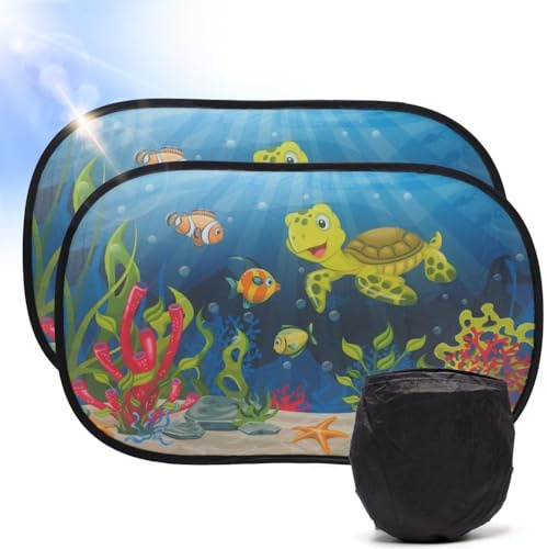 Voarge Lot de 2 rideaux de 51 x 31 cm, pare-soleil pour enfants, avec protection UV certifiée - accessoires de voiture, protection solaire UV Design Tortue