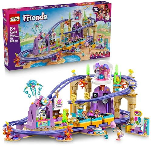 LEGO Friends Montagne Russe della Sirenetta - Giocattolo Interattivo con 3 Carrozze, Negozio, 5 Mini Bamboline e Accessori - Idea Regalo di Compleanno per Bambine da 8 Anni in su - 42703
