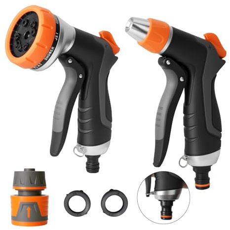 Pistola da Giardino in Metallo 2 Pezzi, Ugello 10 Modelli di Irrigazione | Pistola Acqua Giardino, con Collegamento Rapido, per lavare auto, animali domestici, irrigazione giardino, pulizia cortile