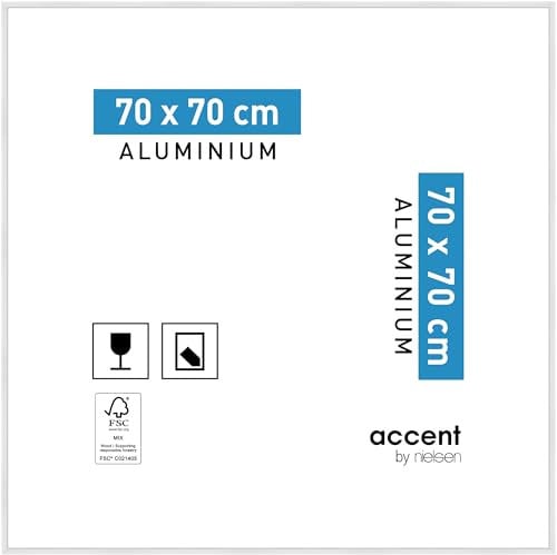 accent by nielsen Bilderrahmen, 70 x 70 cm, Aluminium, Weiß glanz, Posterrahmen zum Aufhängen im Hoch- & Querformat, Echtglas, Accent