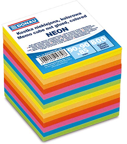 DONAU 8302001PL-99 Ökologischer Würfel Zettelbox Notizklotz Zettelklotz Nicht Verklebt, circa 700 Blatt, 89x89mm, Verschiedene Leuchtfarben für Büro Schule, 90 x 90 x 90 mm