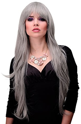 WIG ME UP 6311-51 Lady Quality Wig Cosplay extremely long voluminously layered long finge bangs (can part to side) bright silver grey