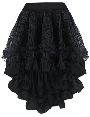Martya Damen Steampunk Gothic Mehrfarbig Lagig Chiffon schwarz Spitze Rock S-6XL