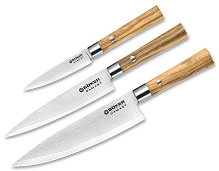 Böker Damast Olive Messerset, Braun, 35 x 15 x 4 cm