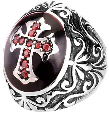 BOBIJOO JEWELRY - Imposante Ring Siegelring Mann Rot Schwarz Kreuz Royalist Templer Edelstahl - 18,5 (8 US), Edelstahl 316