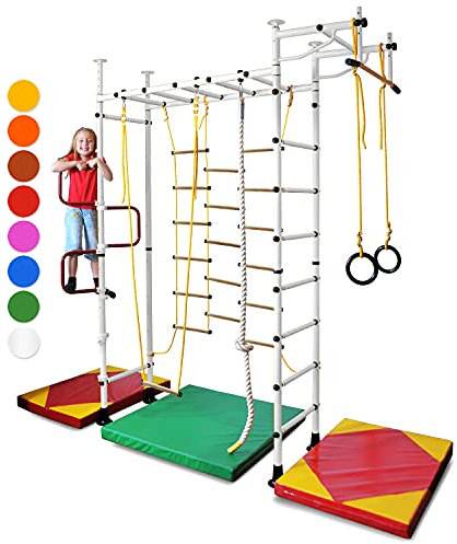 NiroSport Sprossenwand M3 Klettergerüst Indoor für Kinder in Weiß Holzsprossen Indoor Sprossenwand für Kinderzimmer leicht montierbare Kletterwand/Turnwand für max. Belastung bis 130 kg