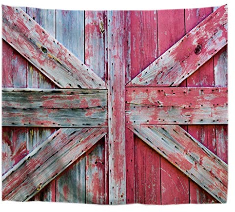A.Monamour Wanddekor Wandteppiche Union Jack Flagge Design Getragen Holz Scheunentor Holz Planken Rot Farbe Wandbehang Tapisserie Wandkunst Dekore Fenster Vorhang Strand Decke Tischdecke 153X130Cm
