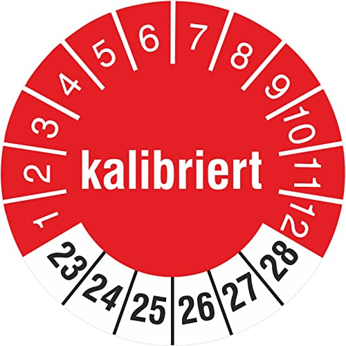 100 Stück Prüfplaketten kalibriert 18 mm Prüfetiketten 2023-2028 auf Rolle stark haftend
