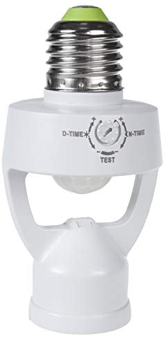 Maclean MCE233 - Portalámparas con sensor de movimiento y sensor crepuscular, casquillo E27, adaptador, rango de detección de 360°, sensor de iluminación automática