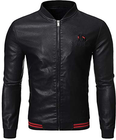 Capispalla Cappotto Uomo Giacca di Pelle Autunno e Inverno Motociclista Cerniera Moto Cerniera Casual (XXL,1- Nero)