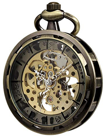 TREEWETO Reloj de bolsillo para hombre, diseño de esqueleto Steampunk, marrón