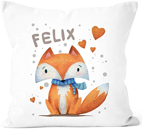 SpecialMe® Kissen-Bezug mit Namen für Kinder Fuchs Namenskissen personalisierte Geschenke weiß Unisize