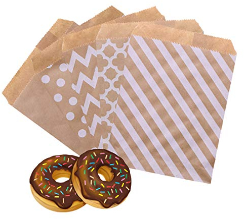 HONGECB 100 Stück Papiertüten Braun, Kraft Umschlag Flachbeutel für Geburtstagsfeiern, Firmenfeier, Hochzeit Süßigkeiten, Geschenk, Schmuck oder Samentüten, 13x18cm, 5 Muster