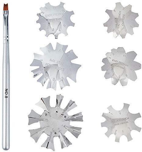 NICENEEDED 6 Pcs Nail Art Manicure Edge Trimmer Set Easy French Nail Art Smile Line Acrylic Gel Cutter Tool With 1 Piece French Nail Brush With 6 Sizes For Diy Nail Art