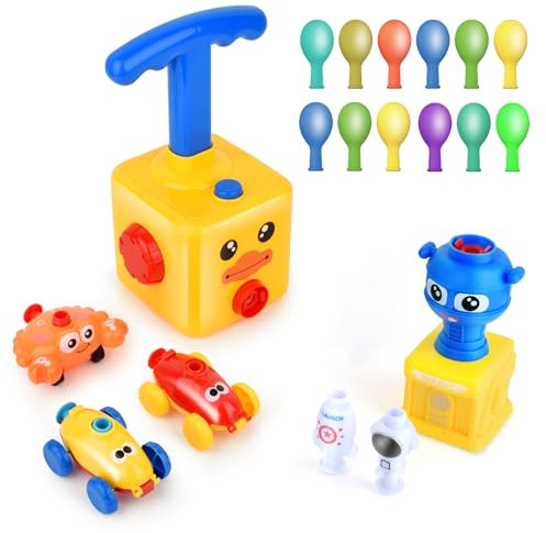 Balloon Powered Car with Launch Pad Toy for Kids Air Inertial Balloon Pump Cars Racer Creative Vehicle Toy for Children Best Toys Gift for Kids (Yellow)