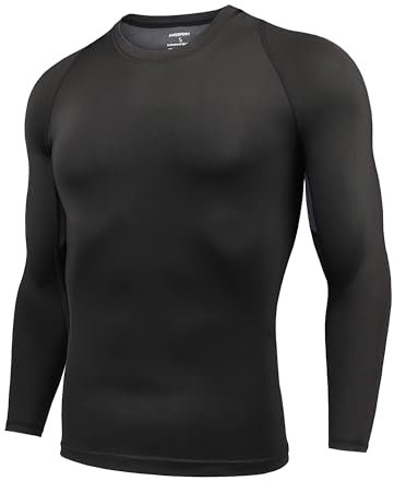 AMZSPORT Herren Kompressionsshirt Langarm Funktionsshirt Sportshirt Atmungsaktiv Laufshirt, Schwarz, M
