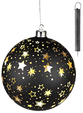Hänger Kugel LED Licht Sterne | schwarz | Weihnachtskugel Fensterhänger | Timer | 10 cm