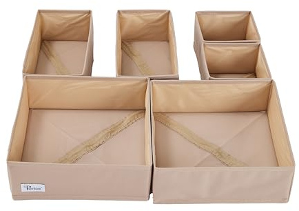 Periea UK Drawer Organiser Divider Foldable Bedroom Dresser Drawer Storage Boxes – 6 Pack (Camel, Premium)