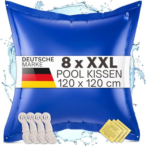 bonsport 8 x Poolkissen XXL Winter 120x120cm - JETZT NEU: DOPPELT VERSCHWEISST - Luftkissen zur Pool Überwinterung Kissen groß - Poolpolster Winterkissen, blau
