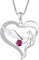 FJ Herz Schutzengel Halskette Damen 925 Sterling Silber Engelsflügel Kette Anhänger Rubin Juli Geburtsstein Halskette Schmuck Geschenke für Frauen Mädchen